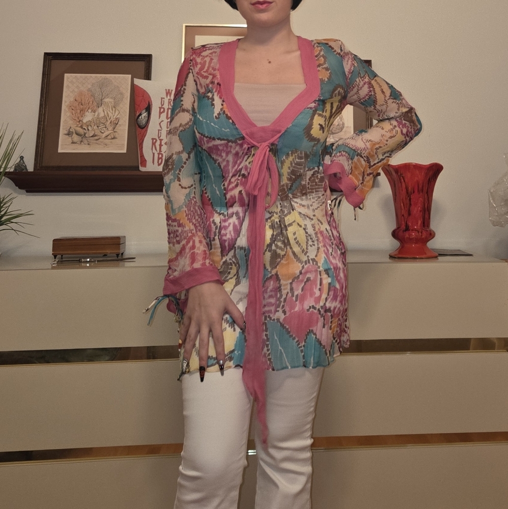 Milly 100% Sheer Silk Tunic. Multicolor. Size Small.